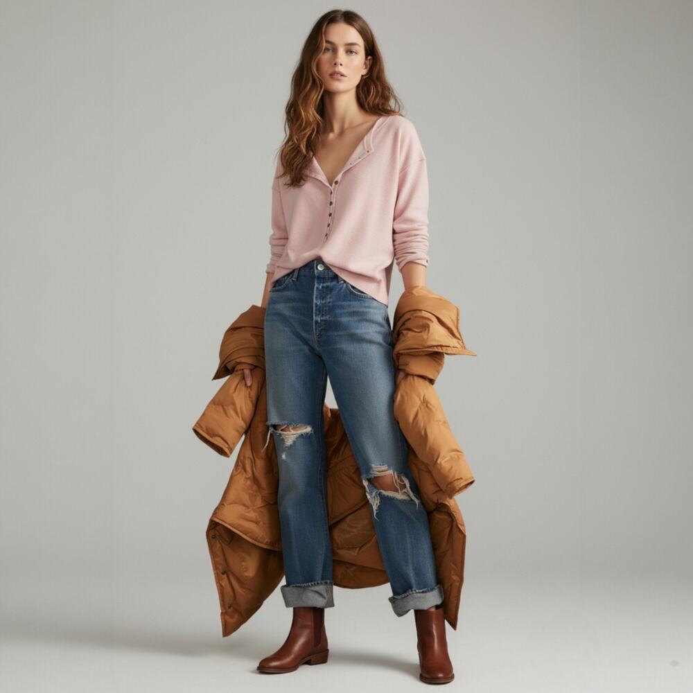 Anthropologie Pilcro 100% Cashmere Henley Sweater Pink Size XXS - Picture 2 of 9